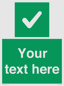 Custom green background, green square with tick sign